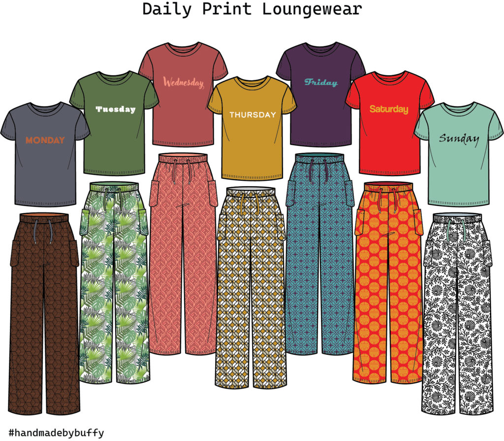 Sets of day of the week lounge wear.