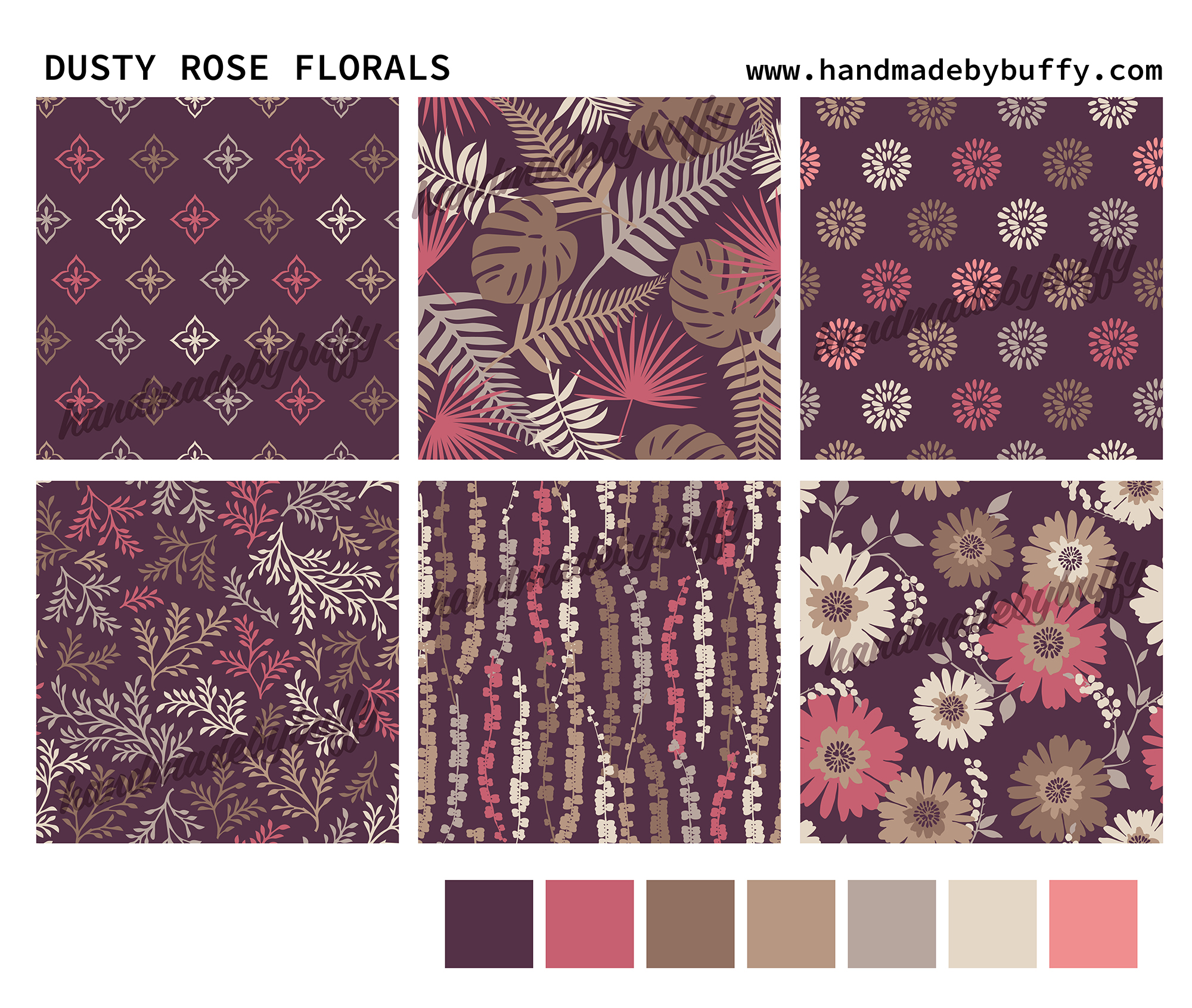 "Dusty Rose Florals" pattern collection