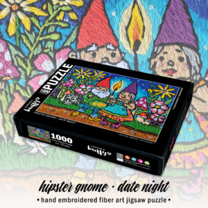 Hipster Gnome - Date Night, Embroidered Art Jigsaw Puzzle (1000 piece)