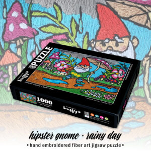 Hipster Gnome - Rainy Day, Embroidered Art Jigsaw Puzzle (1000 piece)
